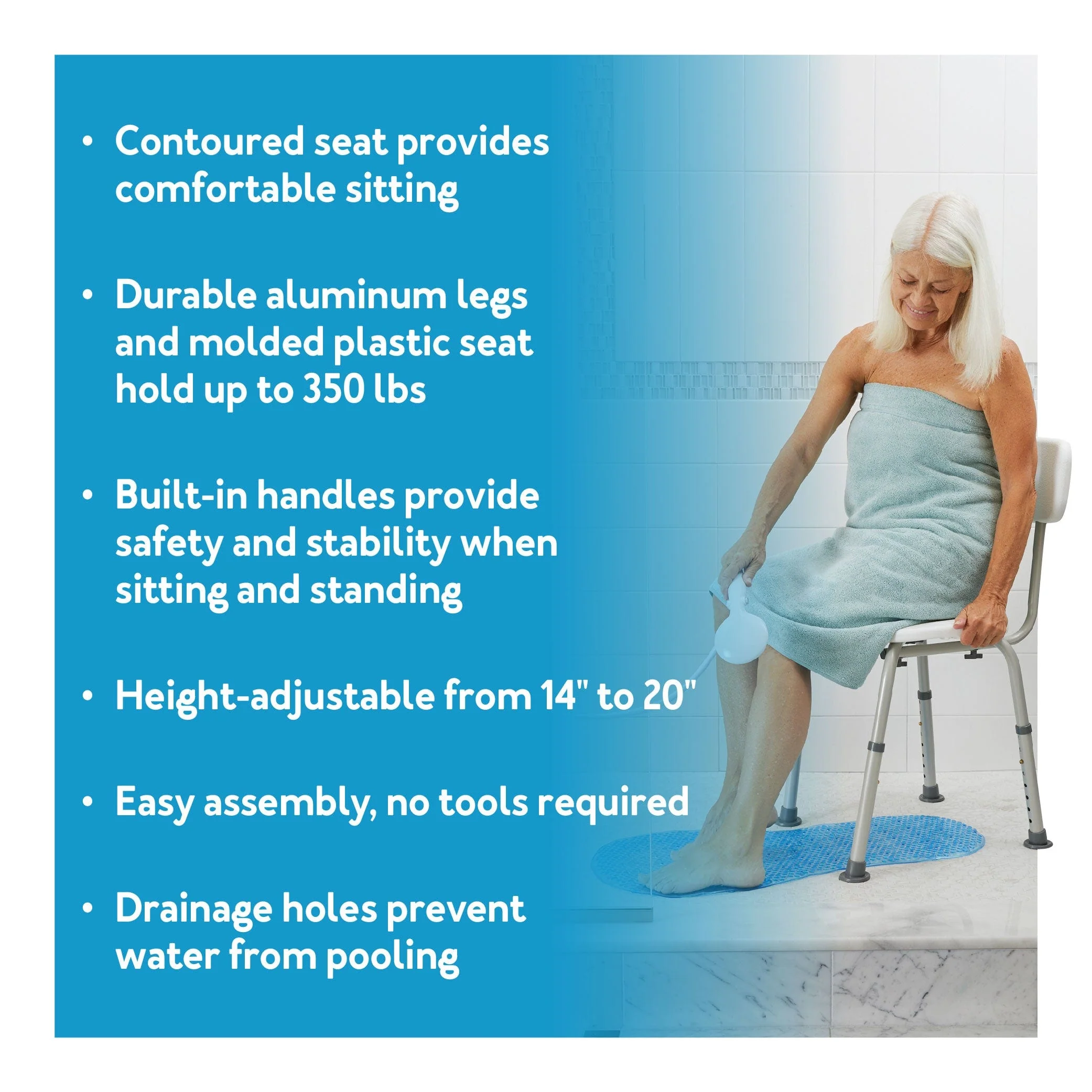 Carex Adjustable Bath & Shower Seat with Back - Image 2