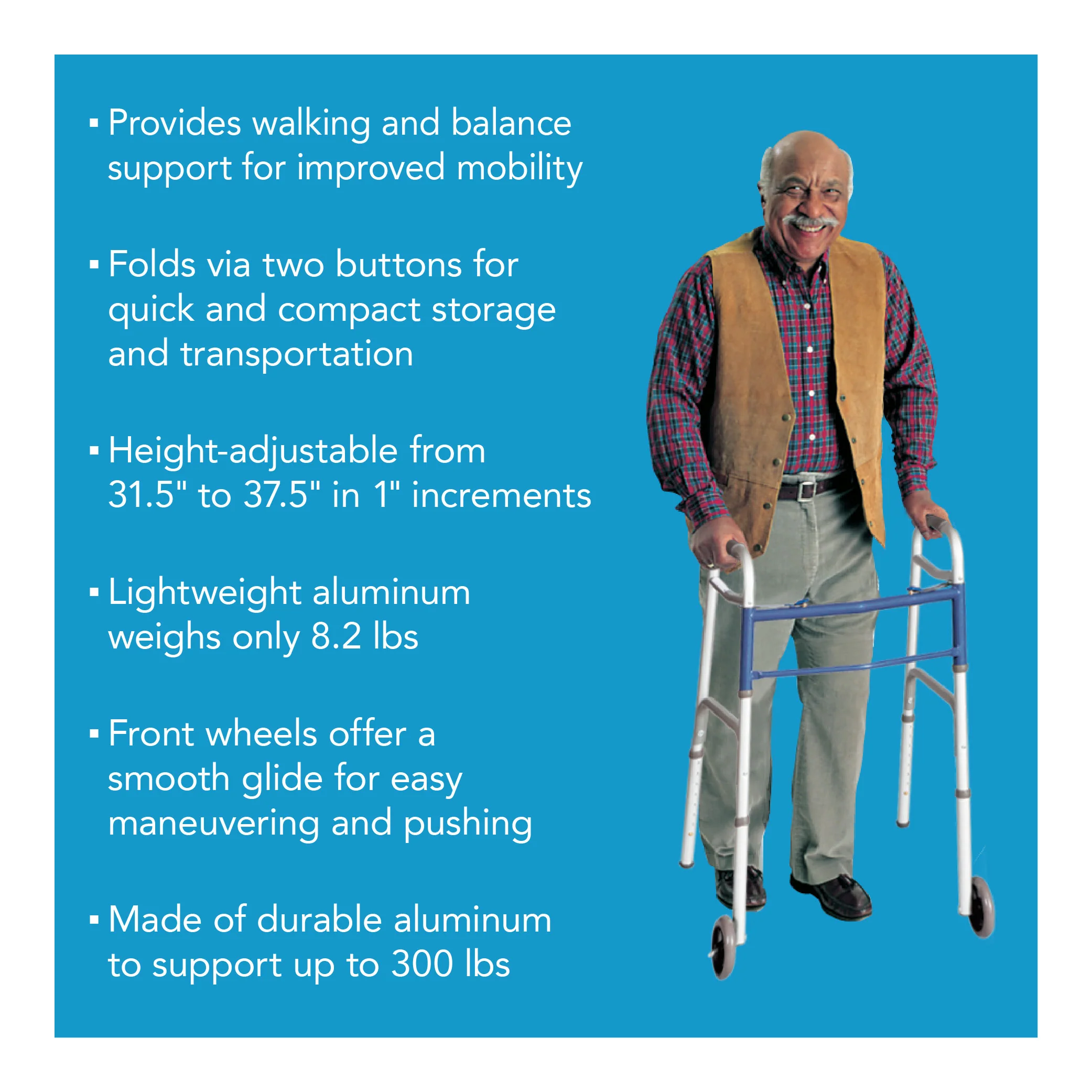 Carex Classics Dual Button Walker with Wheels - Image 2