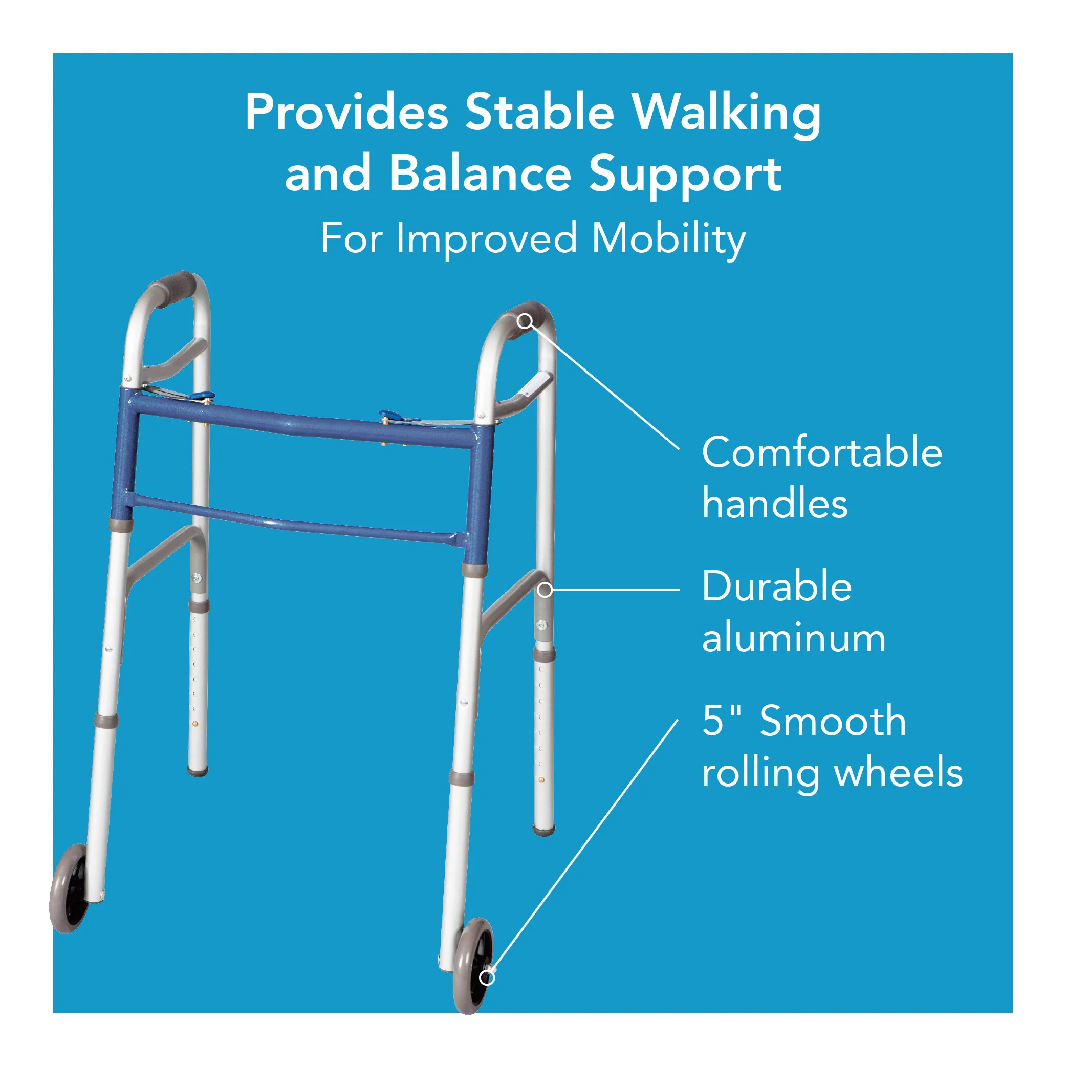 Carex Classics Dual Button Walker with Wheels - Image 3