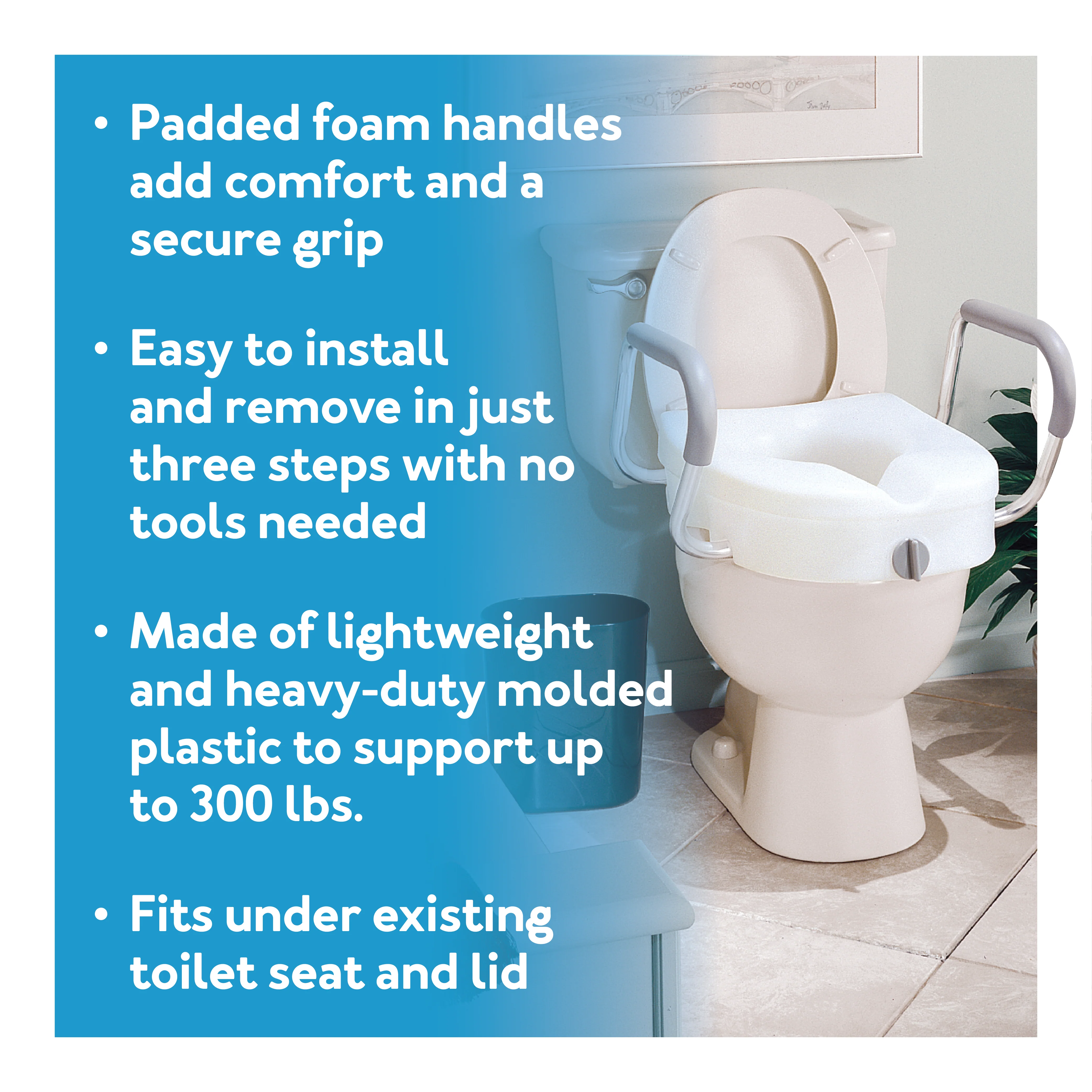Carex E-Z Lock Raised Toilet Seat with Adjustable Armrests - Image 4