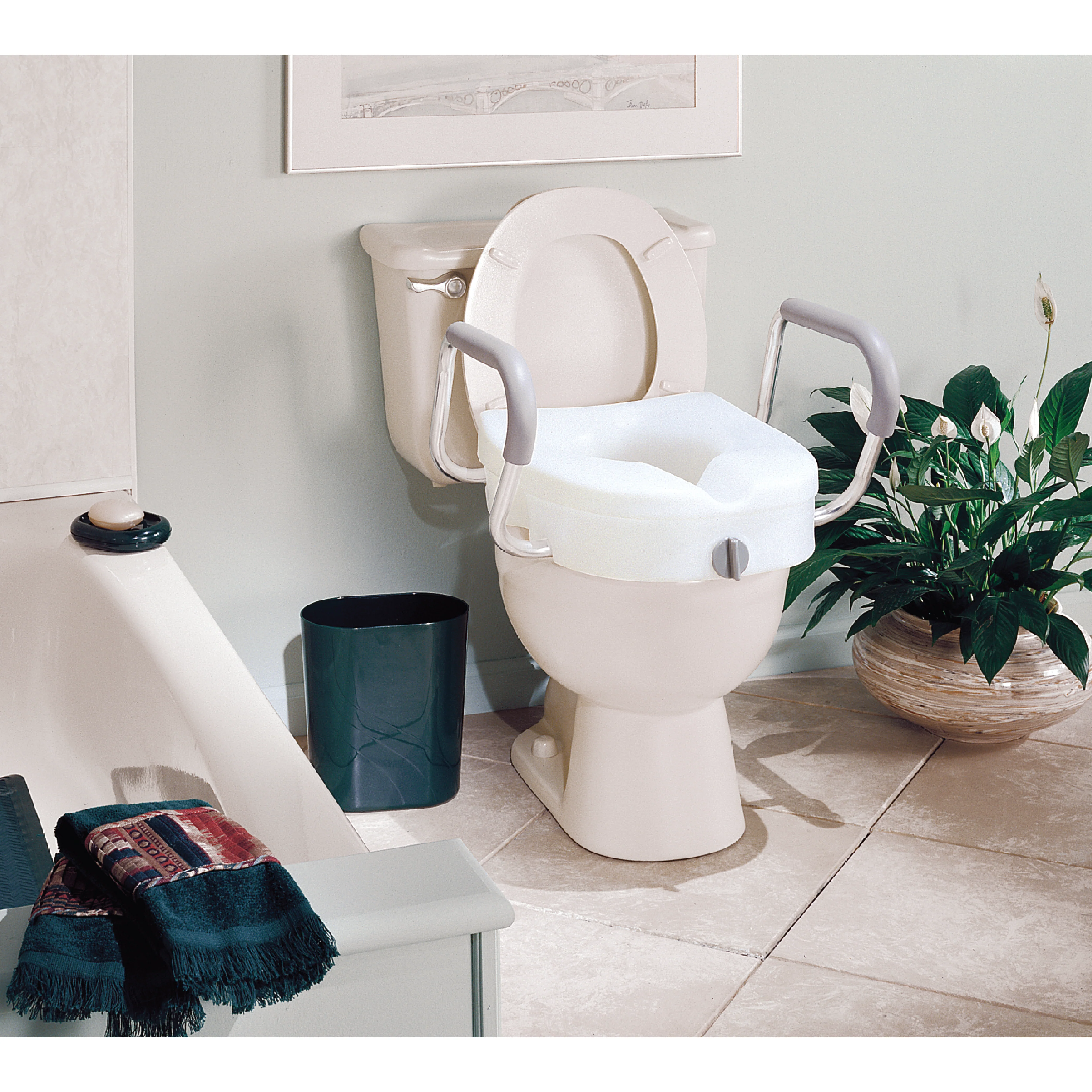 Carex E-Z Lock Raised Toilet Seat with Adjustable Armrests - Image 5