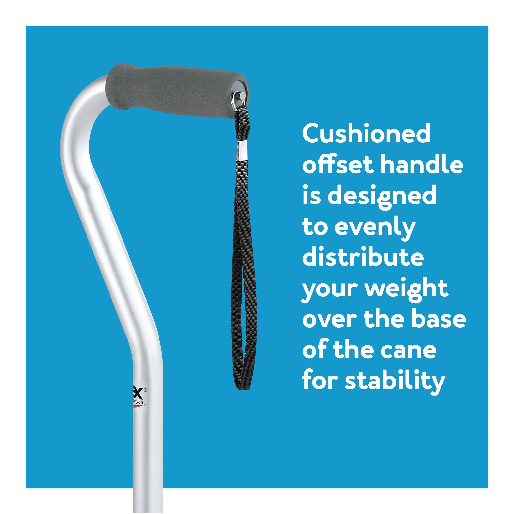 Carex Offset Aluminum Cane with Cushioned Grip and Wrist Strap - Image 4