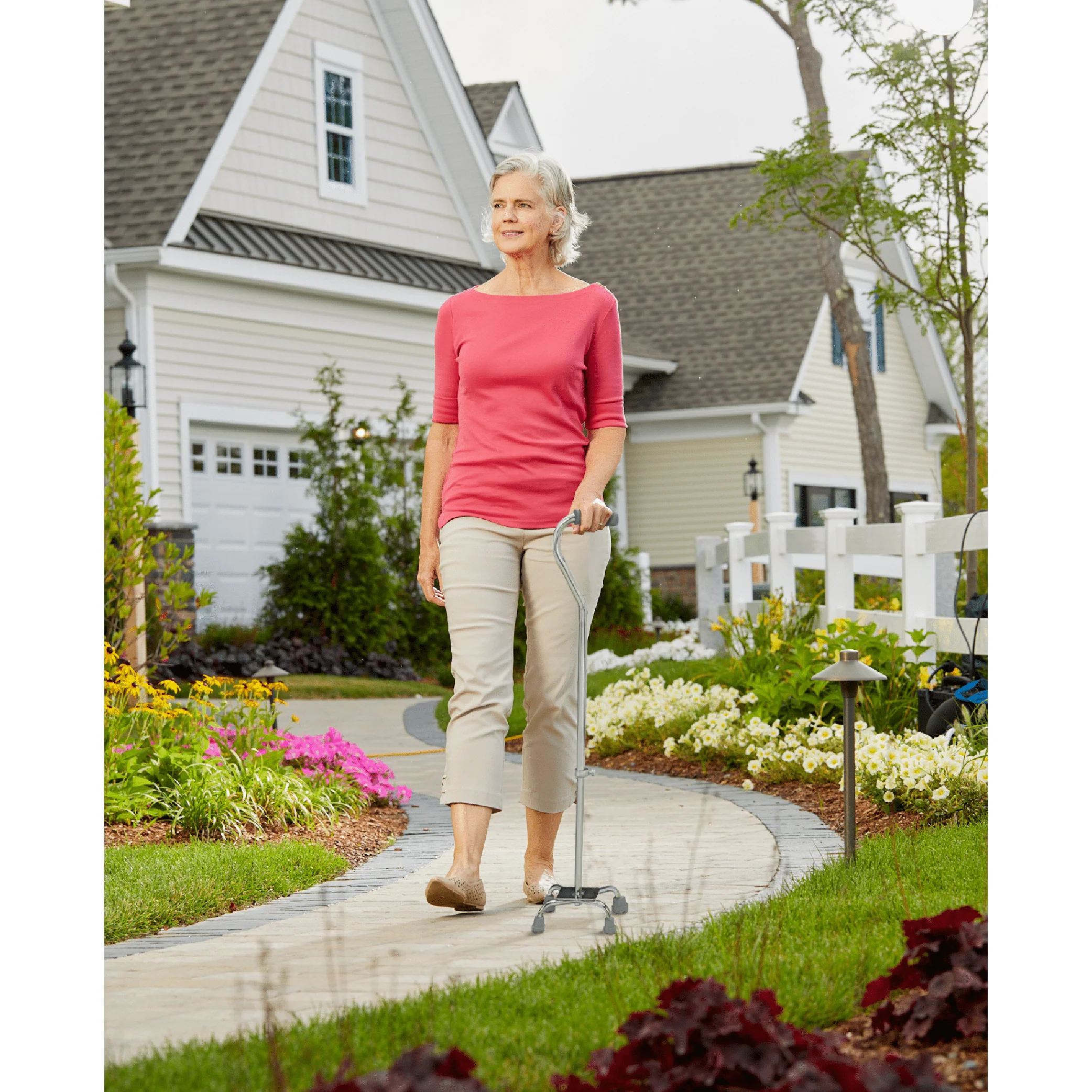 Carex Small Base Offset Quad Cane - Silver - Image 2