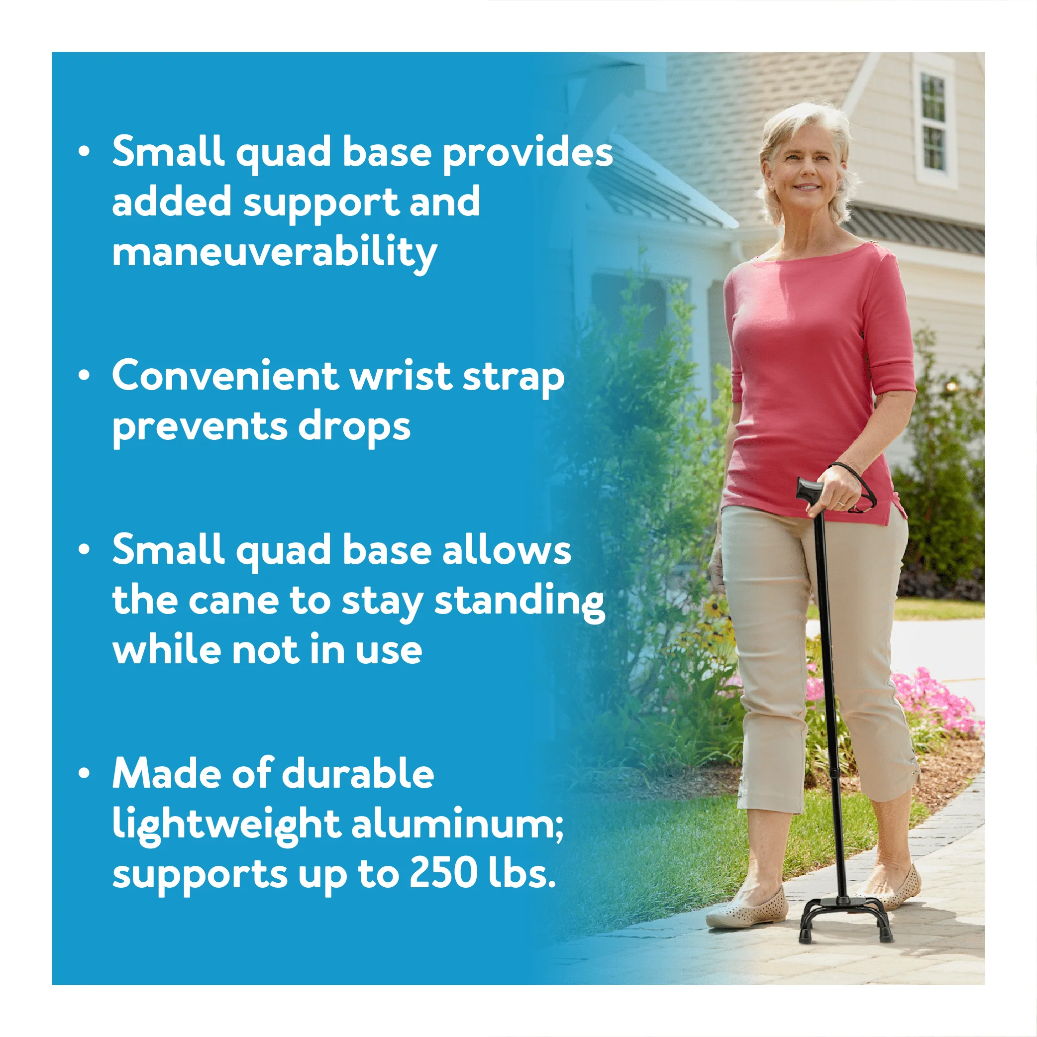 Carex Small Base Quad Cane with Soft Grip Derby Handle - Image 3