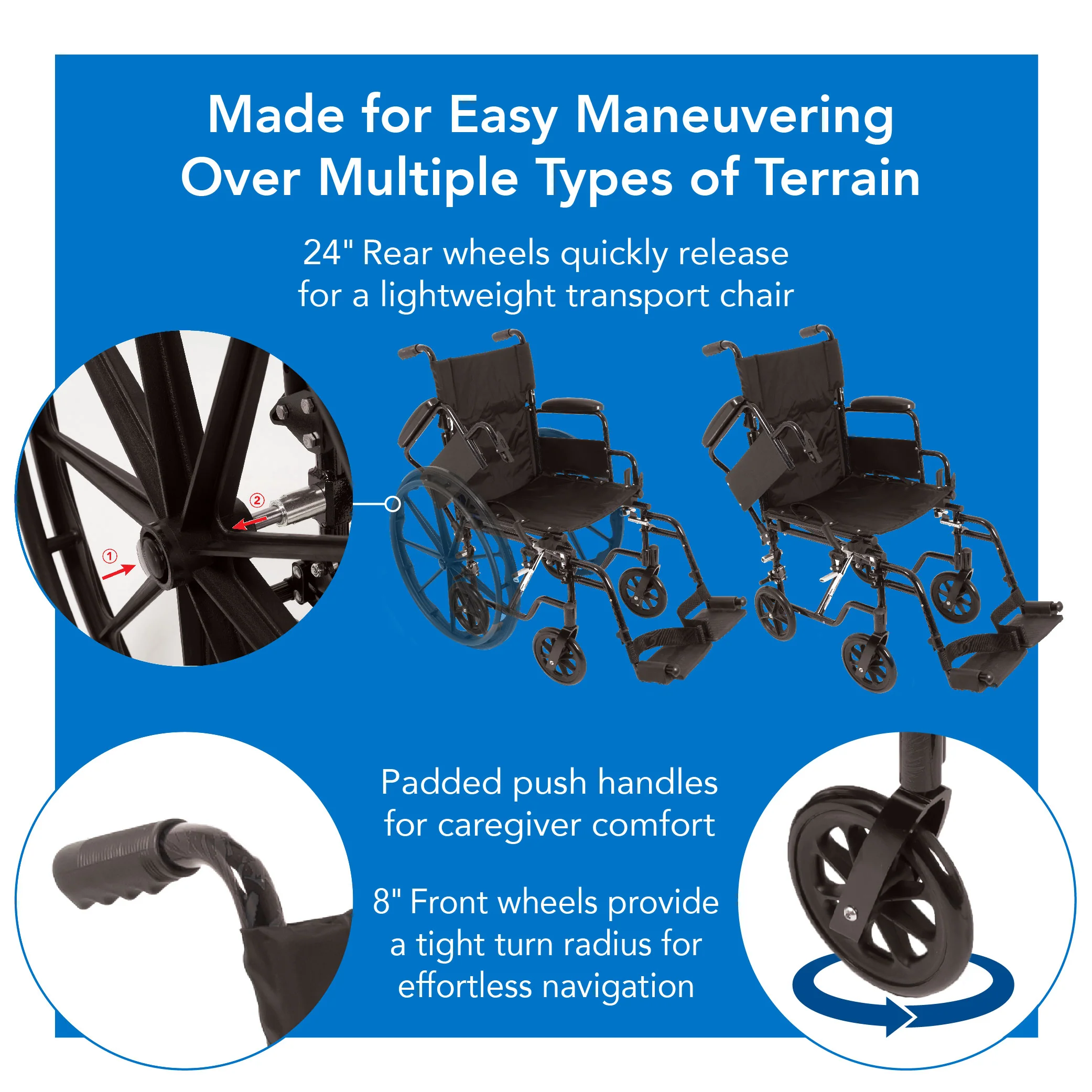 ProBasics K4 Transformer Wheelchair and Transport Chair with Flip-Back Desk Length Arms and Swing-Away Footrests - Image 13
