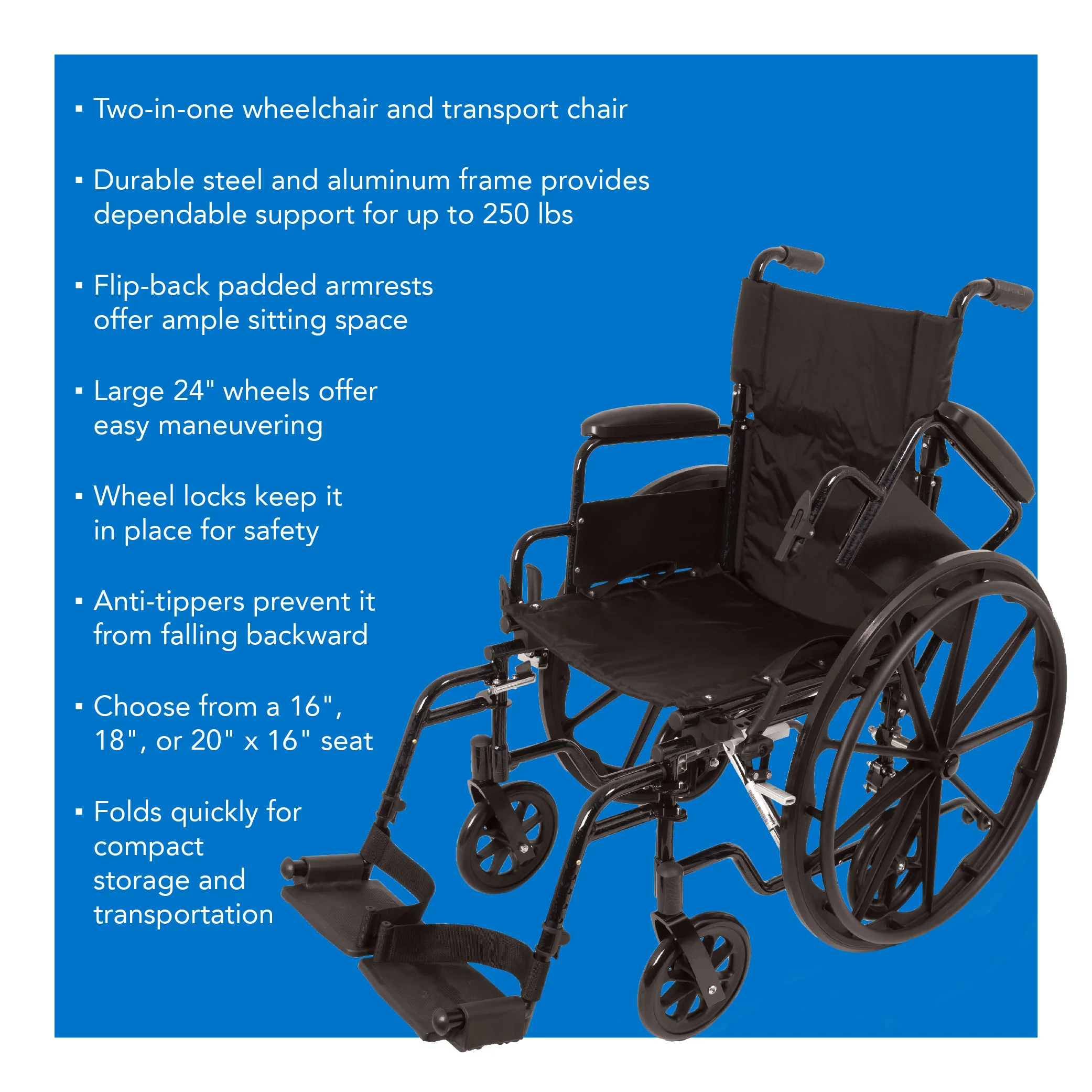 ProBasics K4 Transformer Wheelchair and Transport Chair with Flip-Back Desk Length Arms and Swing-Away Footrests - Image 2