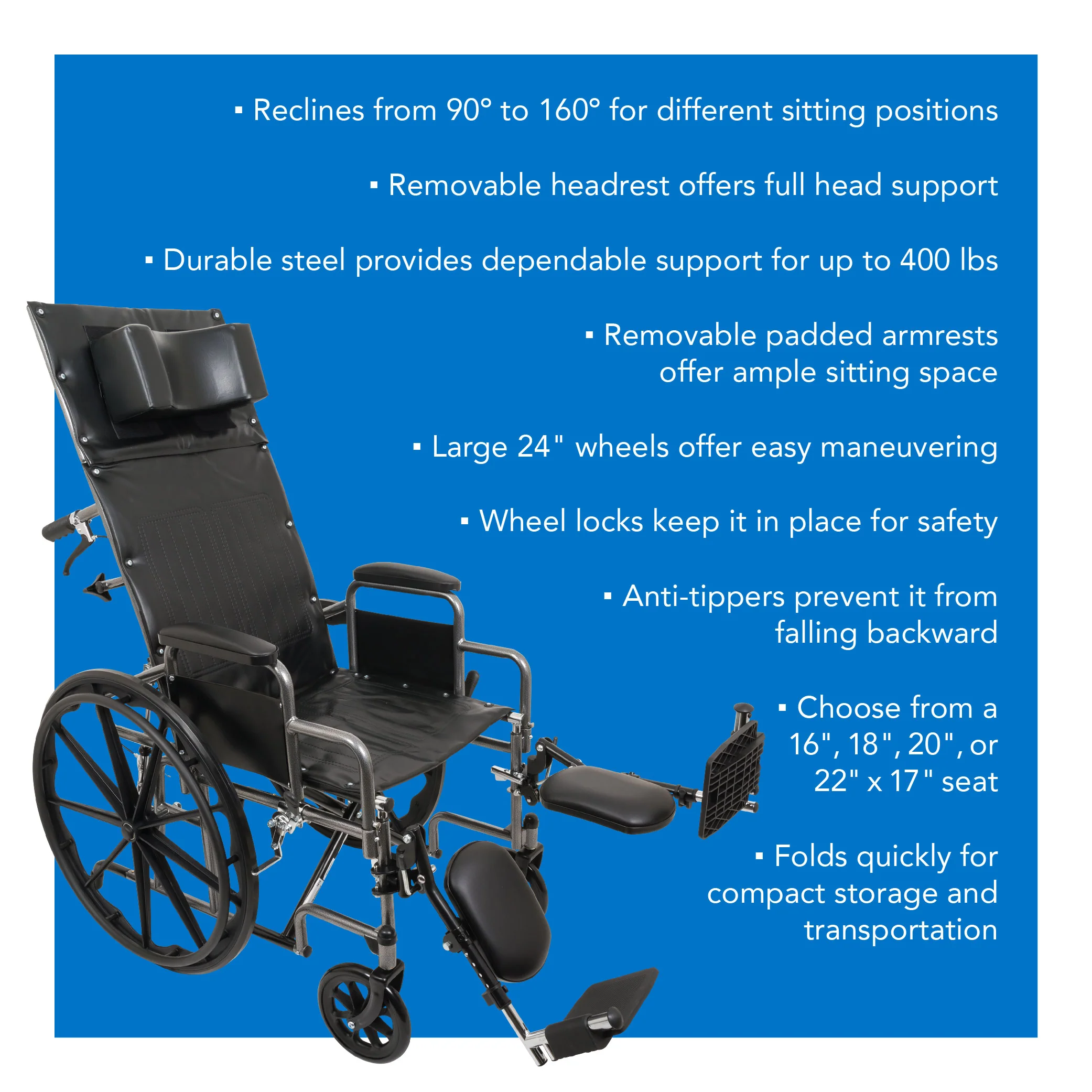 ProBasics Reclining Wheelchair with Removable Arms and Elevating Legrests - Image 2