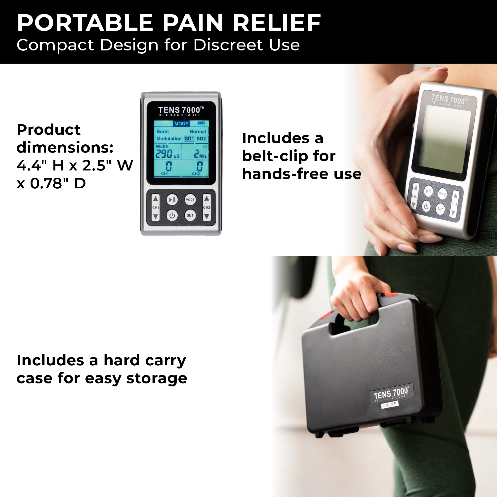 TENS 7000 Elite Rechargeable TENS Unit Muscle Stimulator and Pain Relief Machine - Image 12