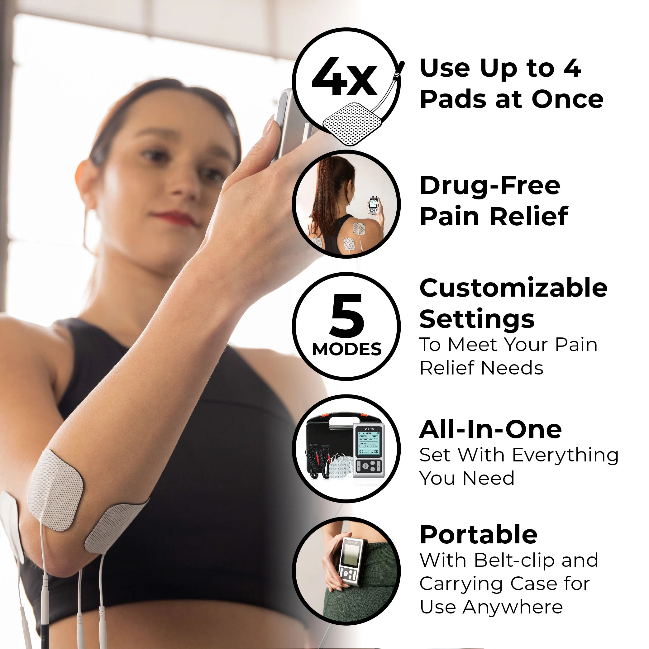 TENS 7000 Elite Rechargeable TENS Unit Muscle Stimulator and Pain Relief Machine - Image 3