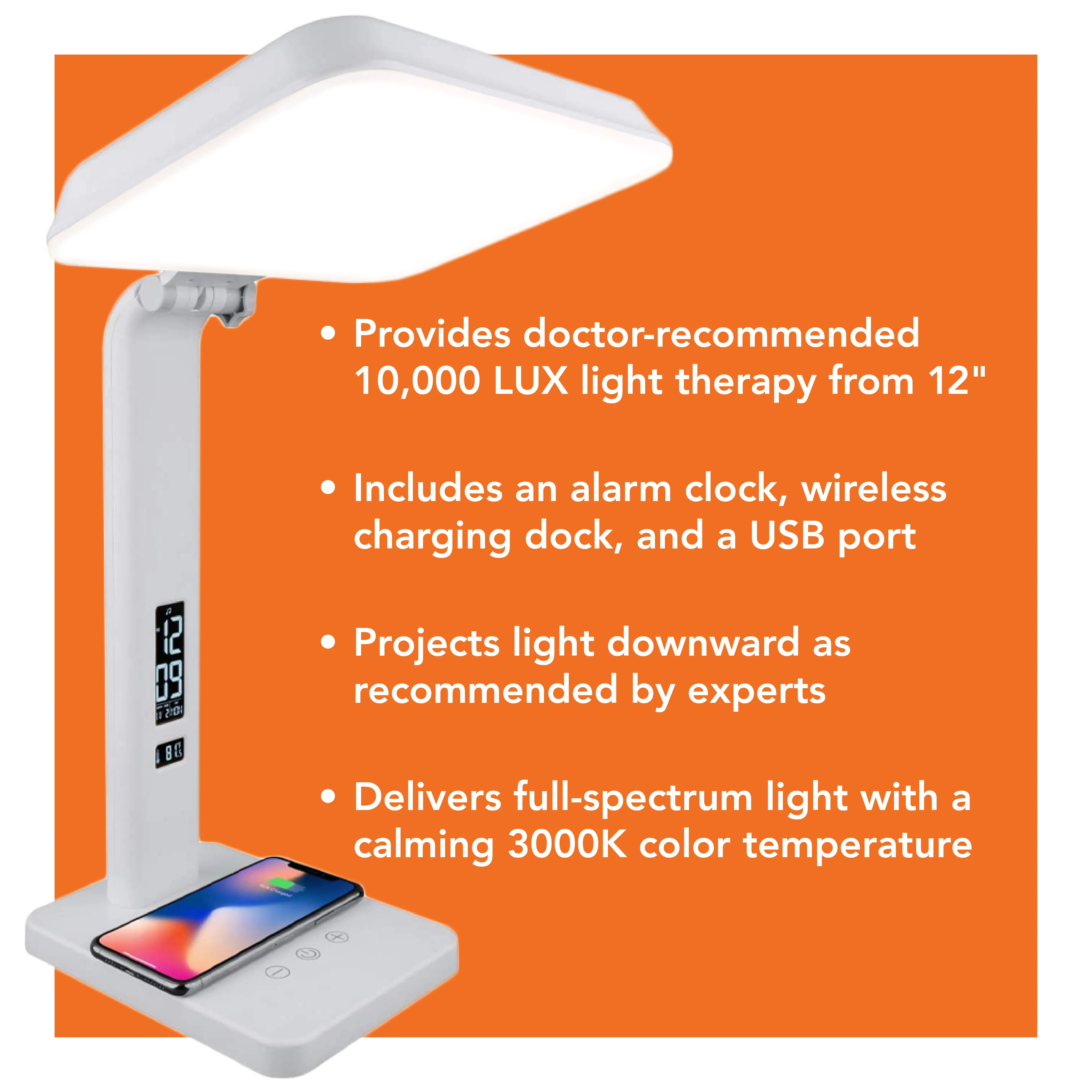 TheraLite Aura Qi Light Therapy Lamp With Alarm Clock And Phone Charger - Image 3
